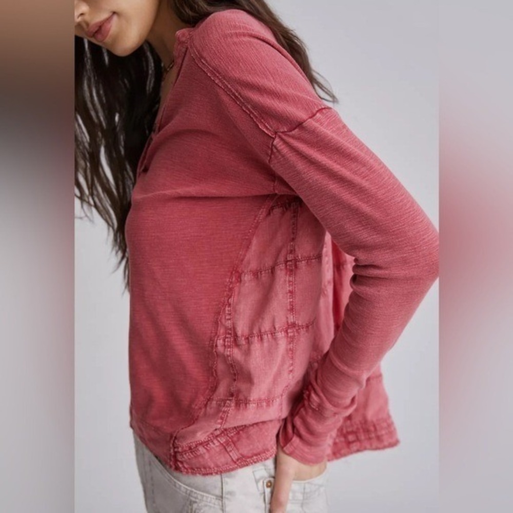Anthropologie Pilcro Red Wash Cotton Boho Henley Swing Top Women's Size X-Small